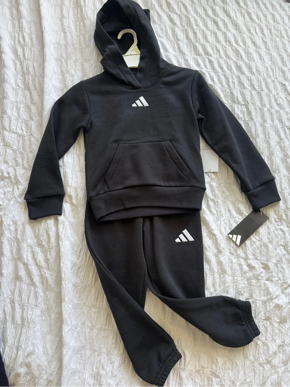 adidas Kids Black Hoodie & Joggers Set with White Logos